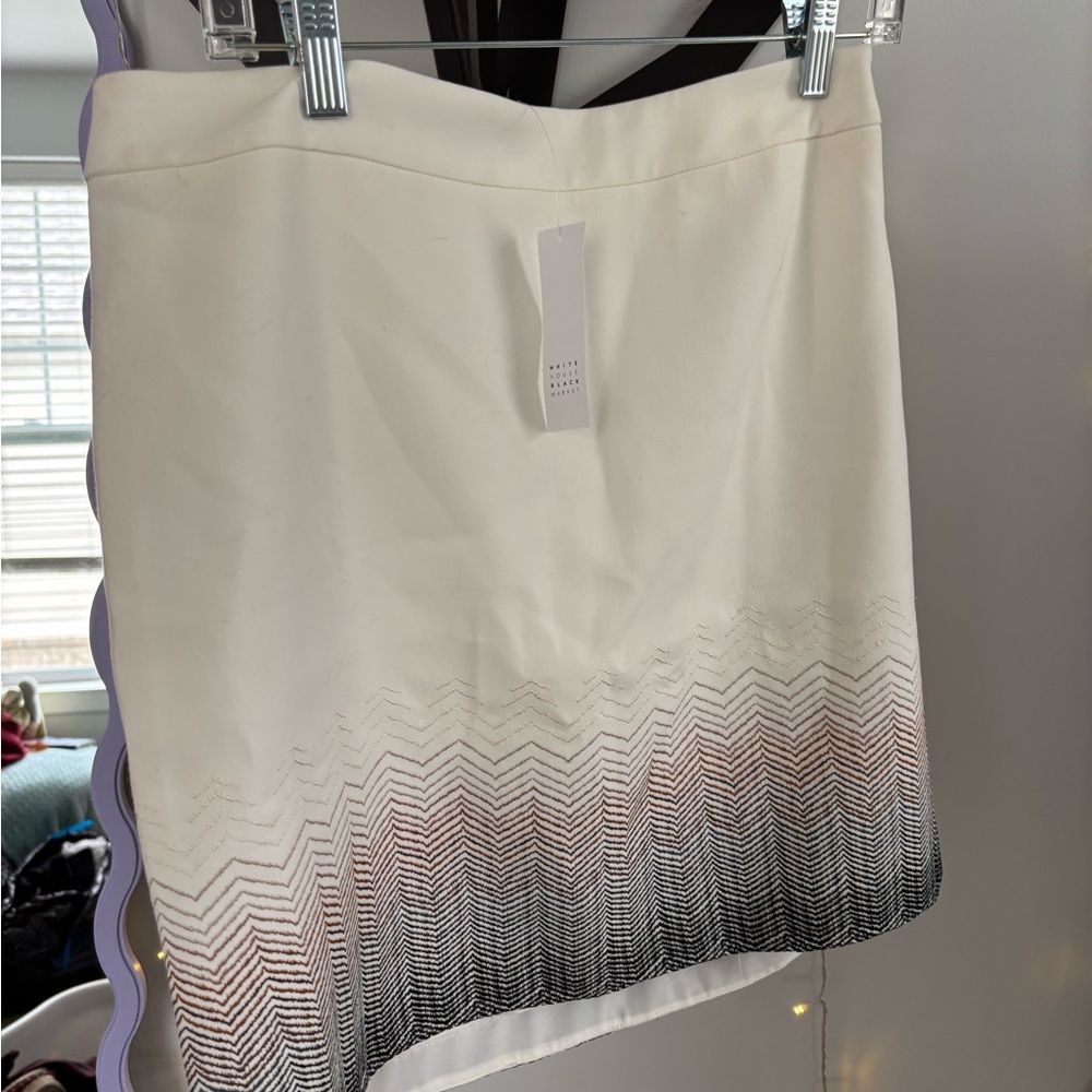 White House Black Market Cream Pink Asymmetrical Mini Skirt